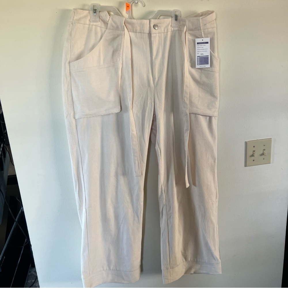 Cream Wide-Leg Pants with Pockets